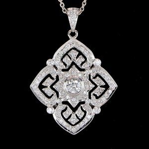 18891 Diamond Pendant 14K White Gold 0.80ct Round Quatrefoil Clover Shape 18"